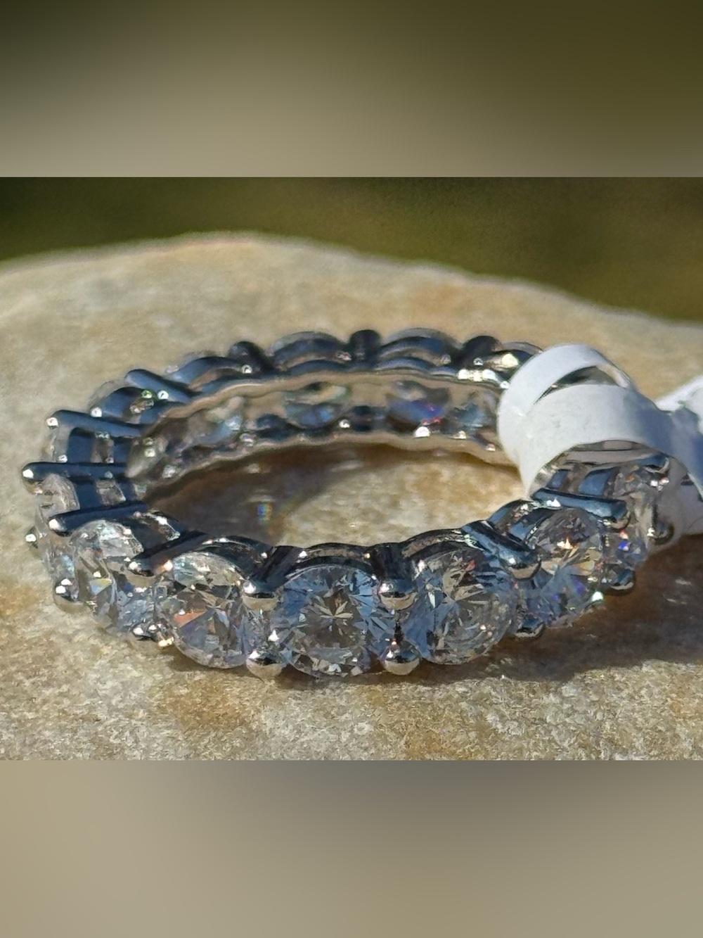 Classic White CZ Eternity Band Silver Tone Ring 8 Unisex Prong Set Wedding